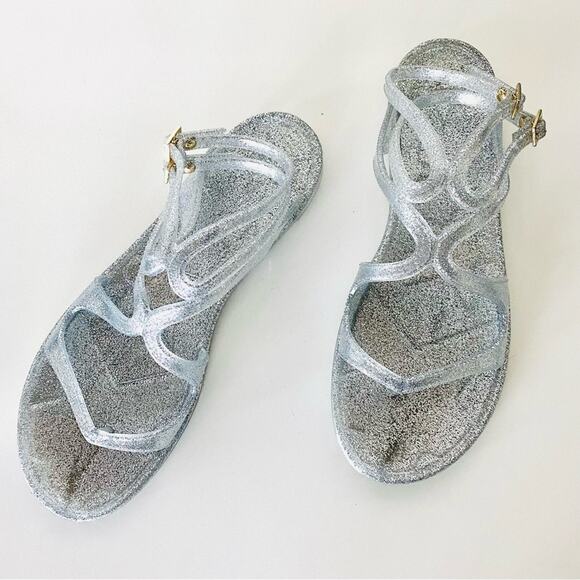 NEW JIMMY CHOO Lance Jelly Gladiator Silver Sparkle Double Strap Sandals 40 10 - Picture 1 of 15